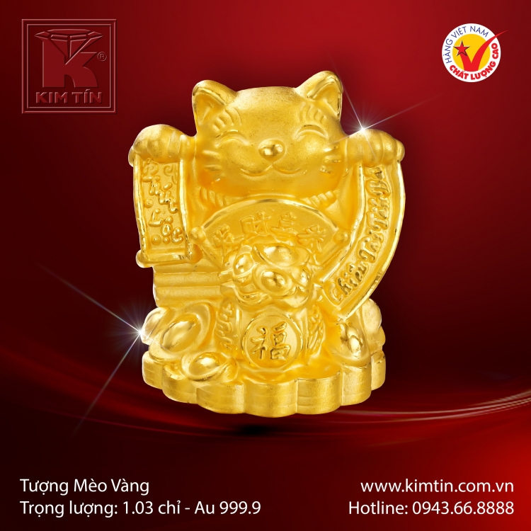Tượng Mèo Vàng 24K