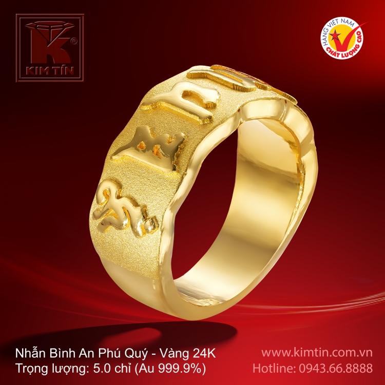 Nhẫn Bình An Phú Quý - Vàng 24K