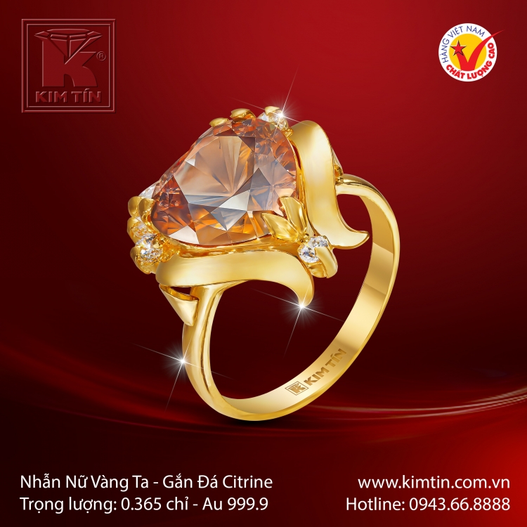 Nhẫn Nữ Vàng 24K Gắn Đá Citrine