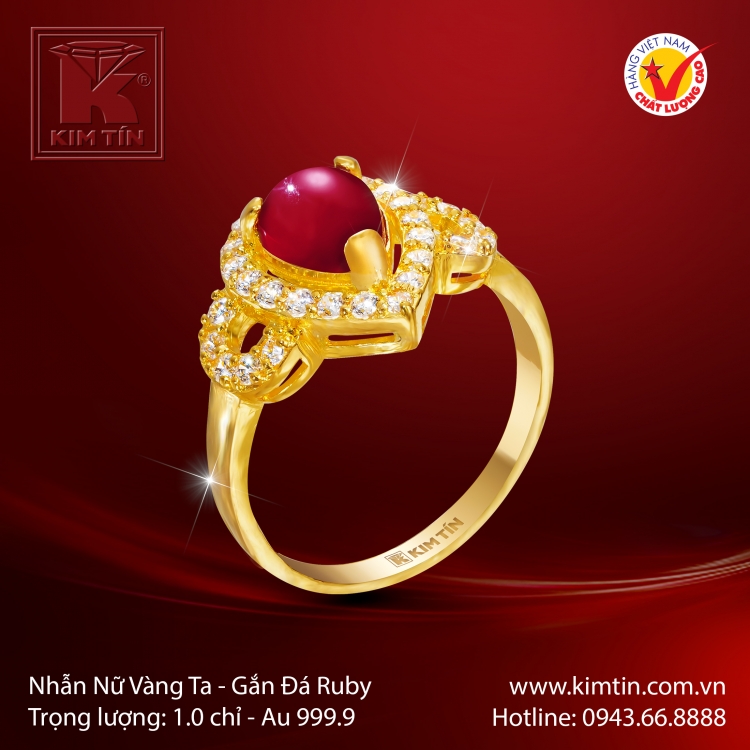 Nhẫn Nữ Vàng 24K Gắn Đá Ruby