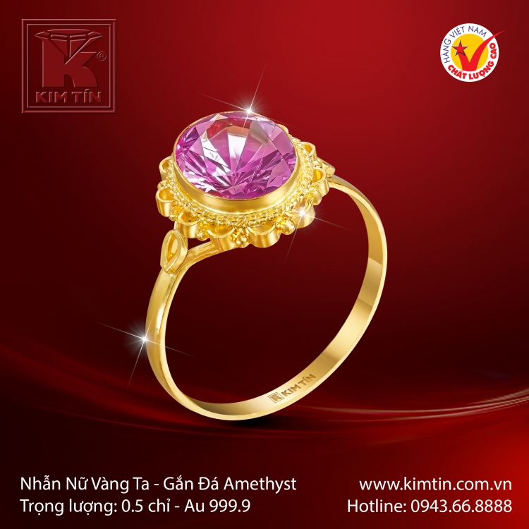 Nhẫn Nữ Vàng 24K Gắn Đá Amethyst