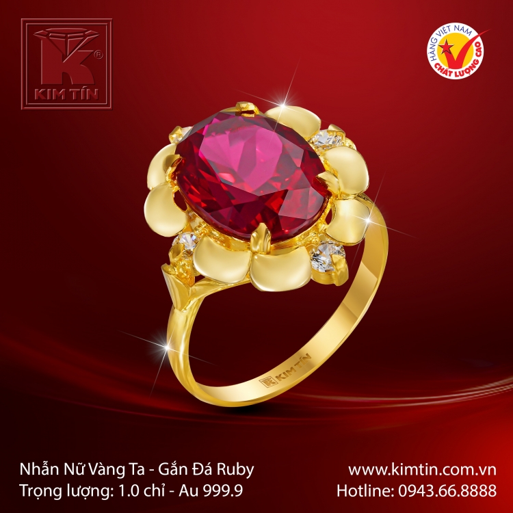 Nhẫn Nữ Vàng 24K Gắn Đá Ruby