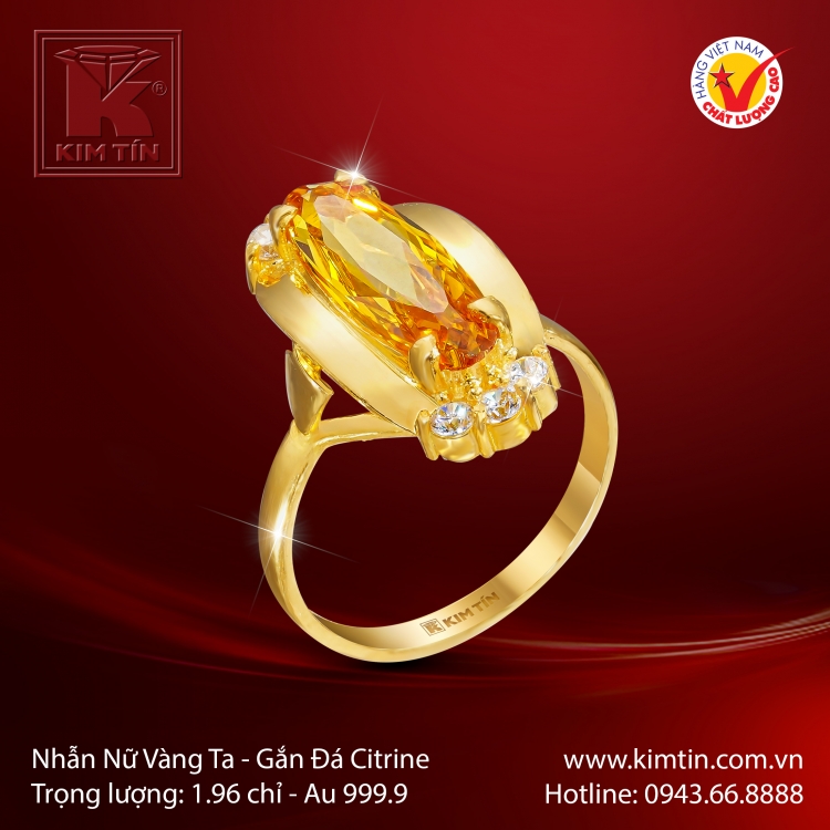 Nhẫn Nữ Vàng 24K Gắn Đá Citrine