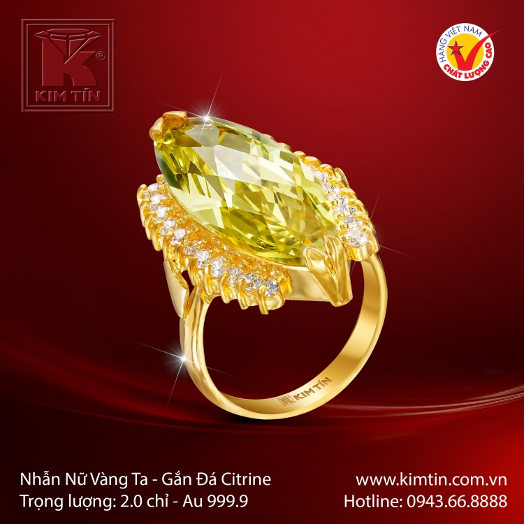 Nhẫn Nữ Vàng 24K Gắn Đá Citrine