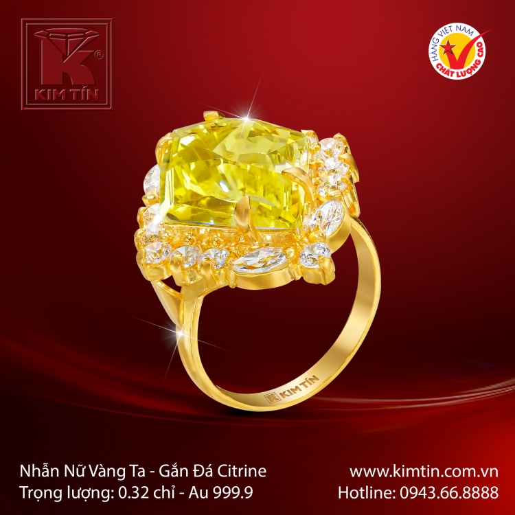 Nhẫn Nữ Vàng 24K Gắn Đá Citrine