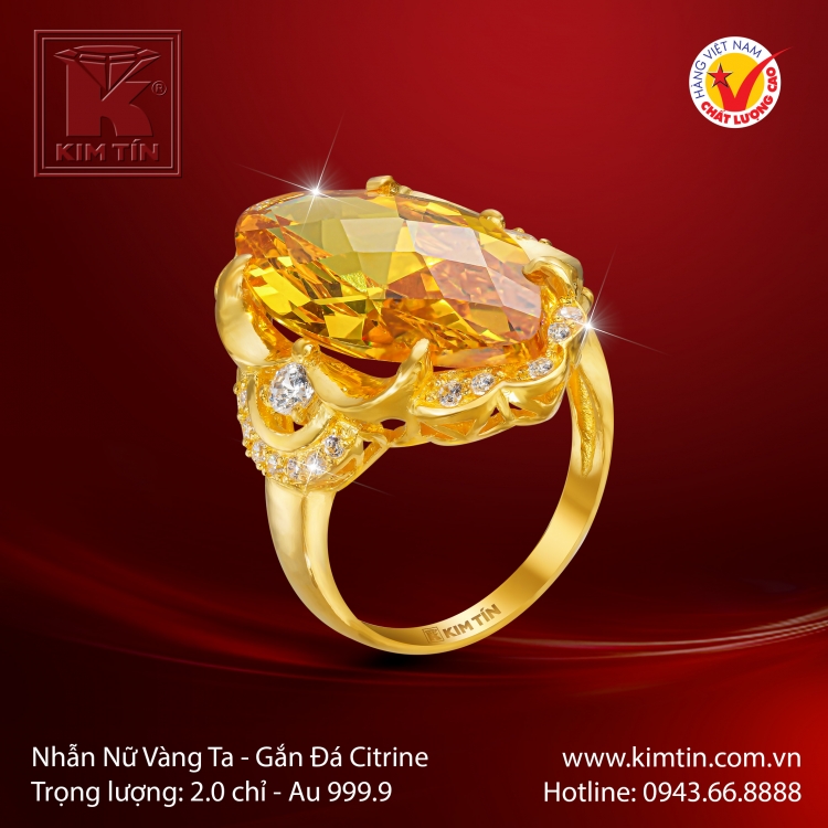 Nhẫn Nữ Vàng 24K Gắn Đá Citrine