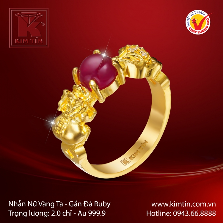 Nhẫn Nữ Vàng 24K Gắn Đá Ruby