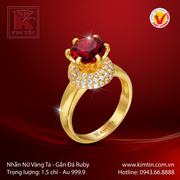 Nhẫn Nữ Vàng 24K Gắn Đá Ruby