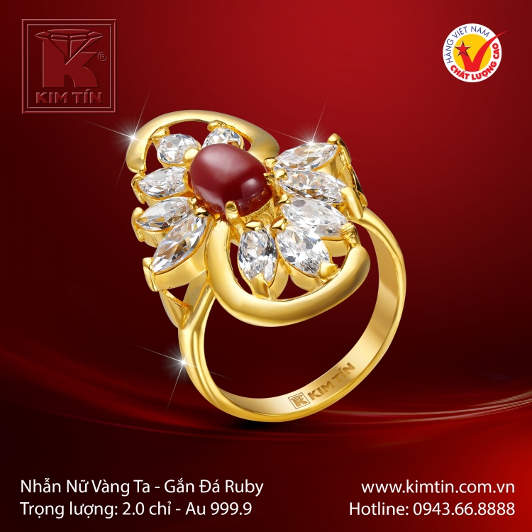 Nhẫn Nữ Vàng 24K Gắn Đá Ruby