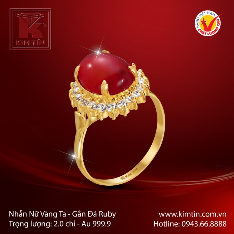 Nhẫn Nữ Vàng 24K Gắn Đá Ruby