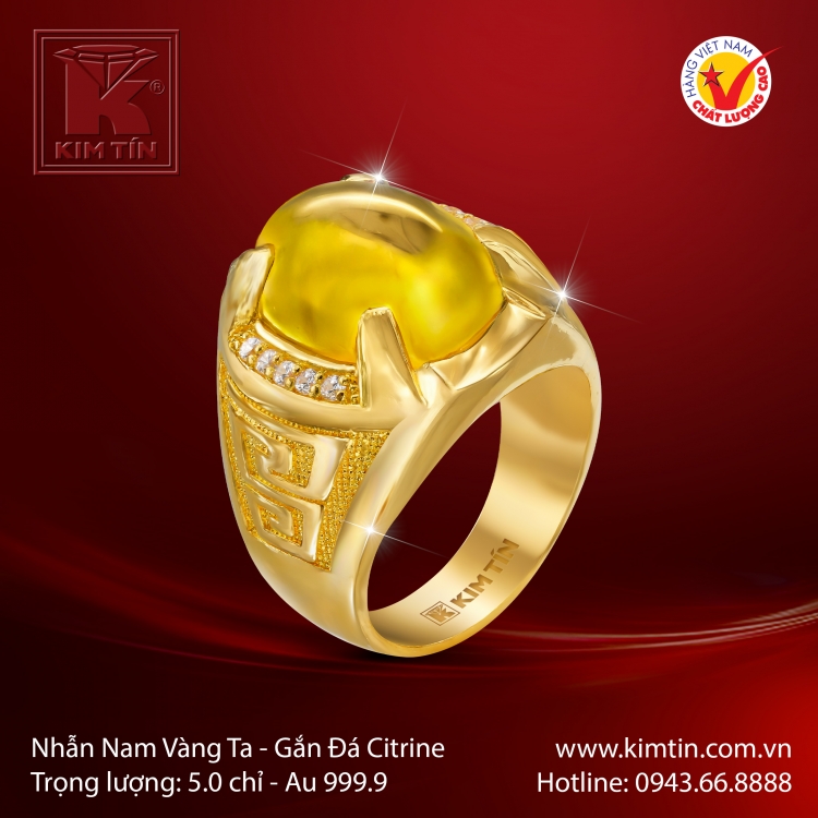 Nhẫn Nam Vàng 24K Gắn Đá Citrine