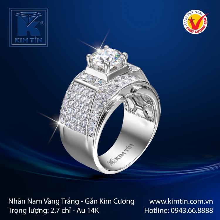 Nhẫn Kim Cương Vàng Trắng 14K