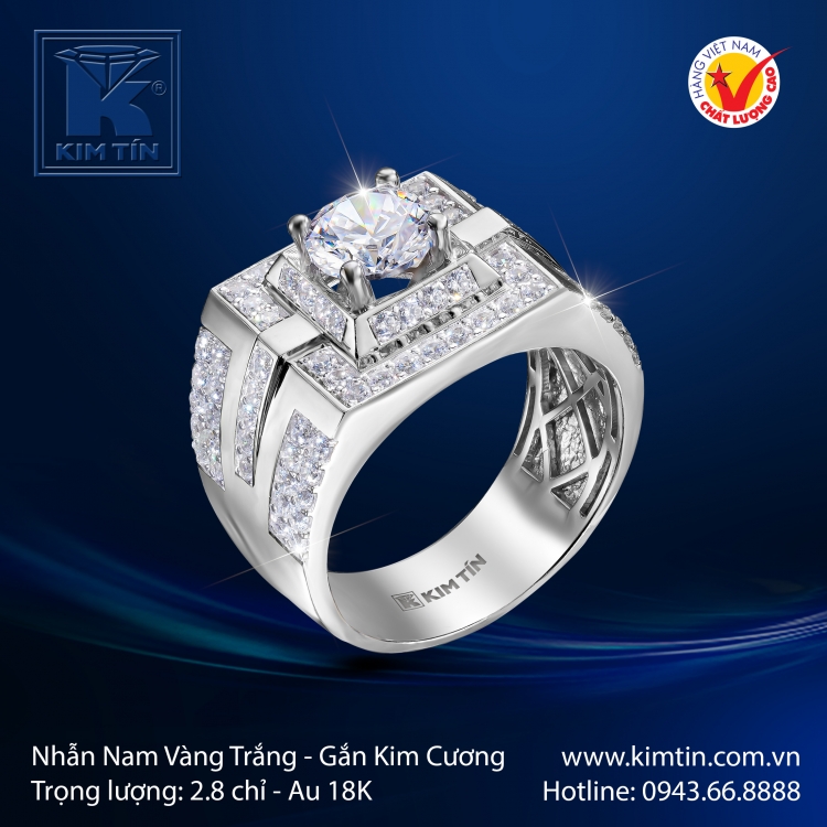 Nhẫn Kim Cương Vàng Trắng 18K