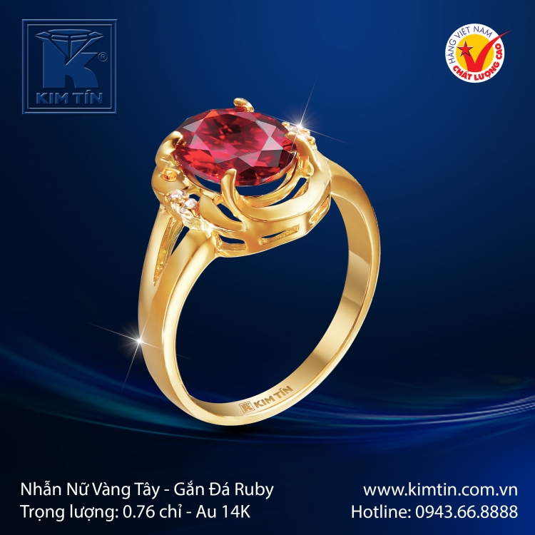 Nhẫn Nữ Vàng Màu Gắn Đá Ruby