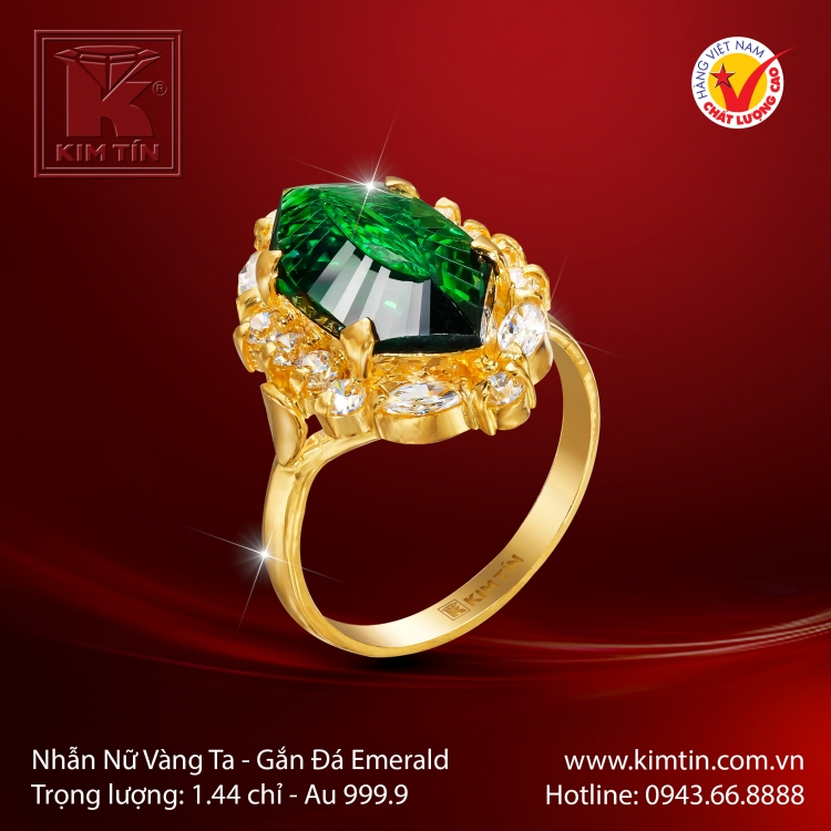 Nhẫn Nữ Vàng 24K Gắn Đá Emerald