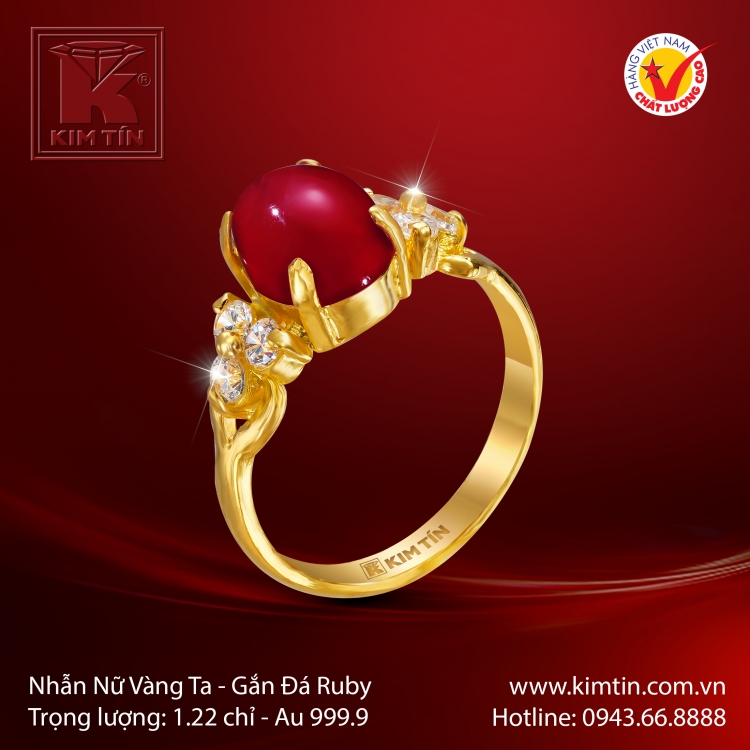 Nhẫn Nữ Vàng 24K Gắn Đá Ruby