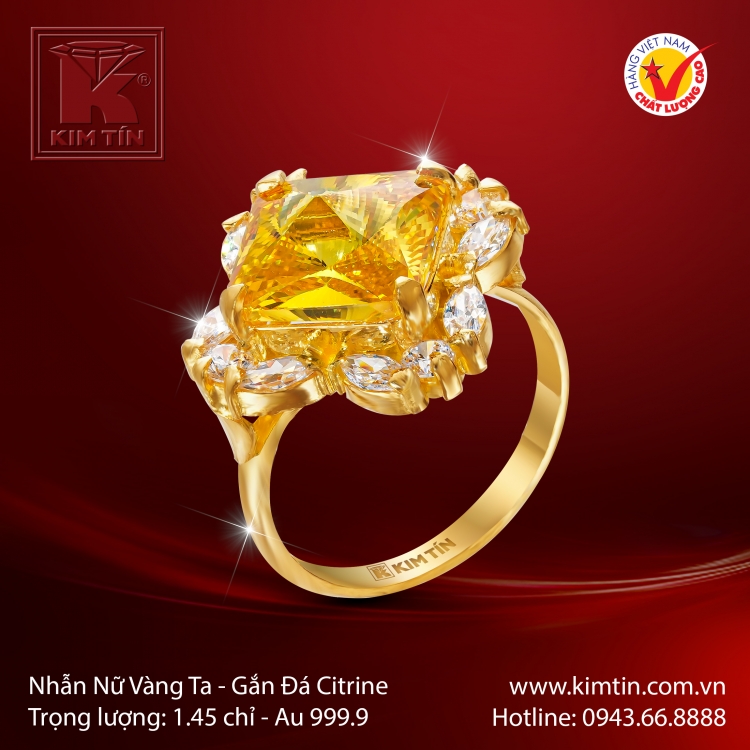 Nhẫn Nữ Vàng 24K Gắn Đá Citrine