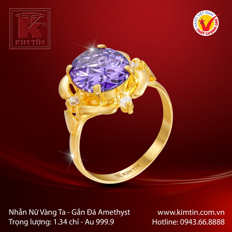 Nhẫn Nữ Vàng 24K Gắn Đá Amethyst