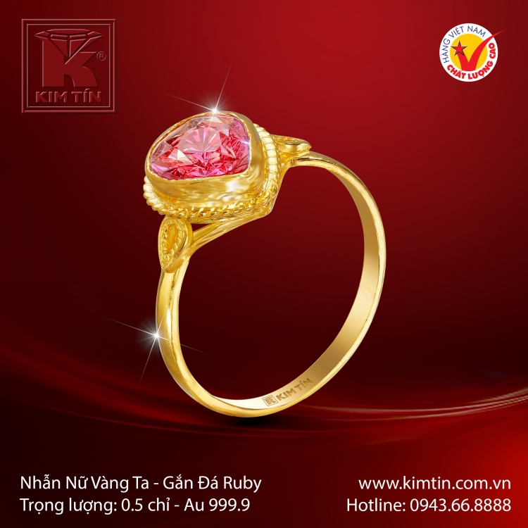 Nhẫn Nữ Vàng 24K Gắn Đá Ruby