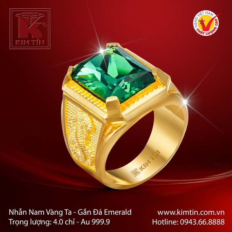 Nhẫn Nam Vàng 24K Gắn Đá Emerald