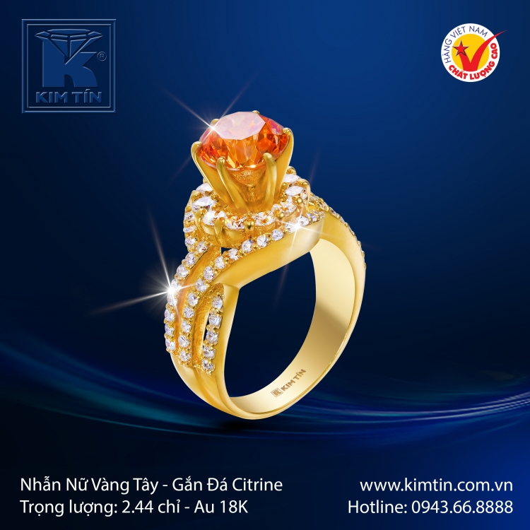 Nhẫn Nữ Vàng Màu Gắn Đá Citrine