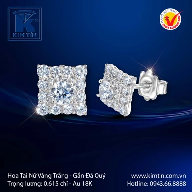 Hoa tai nữ Vàng trắng 18K 
