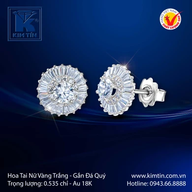 Hoa tai nữ Vàng trắng 18K 