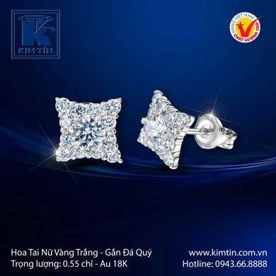 Hoa tai nữ Vàng trắng 18K 