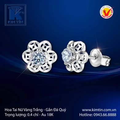 Hoa tai nữ Vàng trắng 18K 