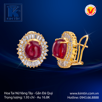 Hoa tai Nữ Vàng tây Gắn đá Ruby
