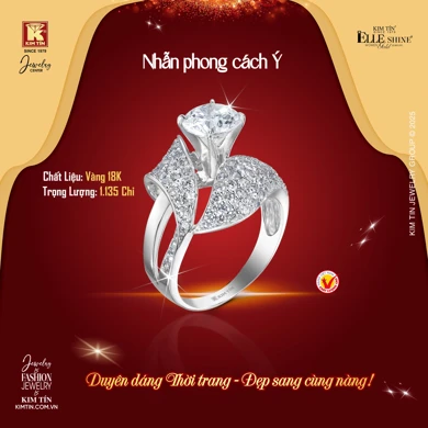 Nhẫn nữ vàng trắng 18K phong cách Ý - đẳng cấp quý cô hiện đại