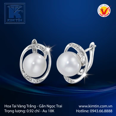 Hoa Tai Ngọc Trai Vàng Trắng 18K