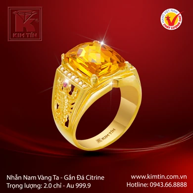 Nhẫn Nam Vàng 24K Gắn Đá Citrine