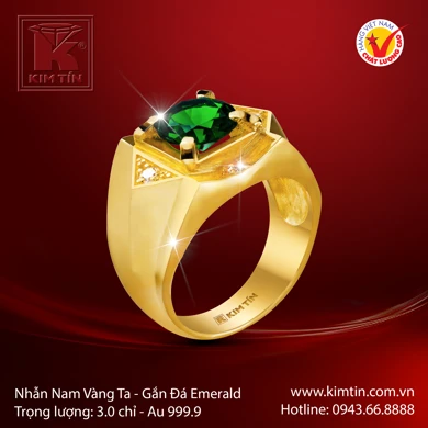 Nhẫn Nam Vàng 24K Gắn Đá Emerald