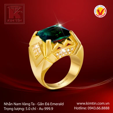 Nhẫn Nam Vàng 24K Gắn Đá Emerald