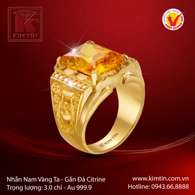 Nhẫn Nam Vàng 24K Gắn Đá Citrine