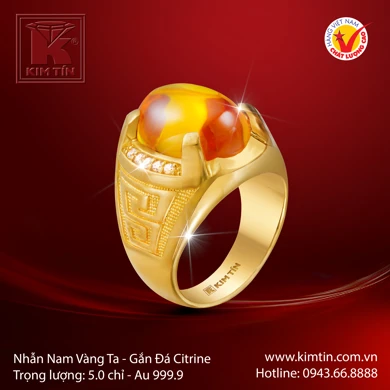 Nhẫn Nam Vàng 24K Gắn Đá Citrine