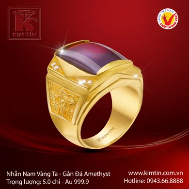 Nhẫn Nam Vàng 24K Gắn Đá Amethyst