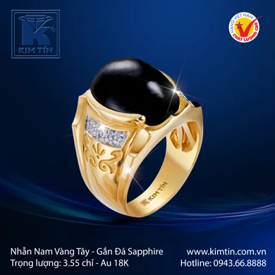 Nhẫn Nam Vàng Màu Gắn Đá Sapphire