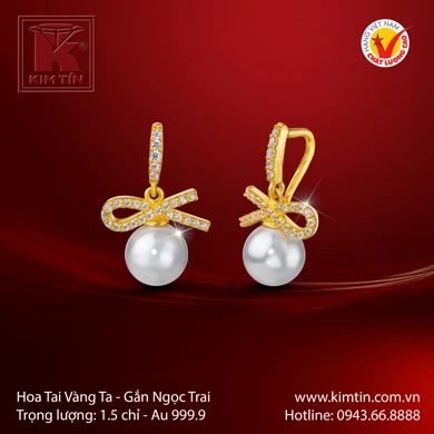 Hoa Tai Vàng 24K Nạm Ngọc Trai
