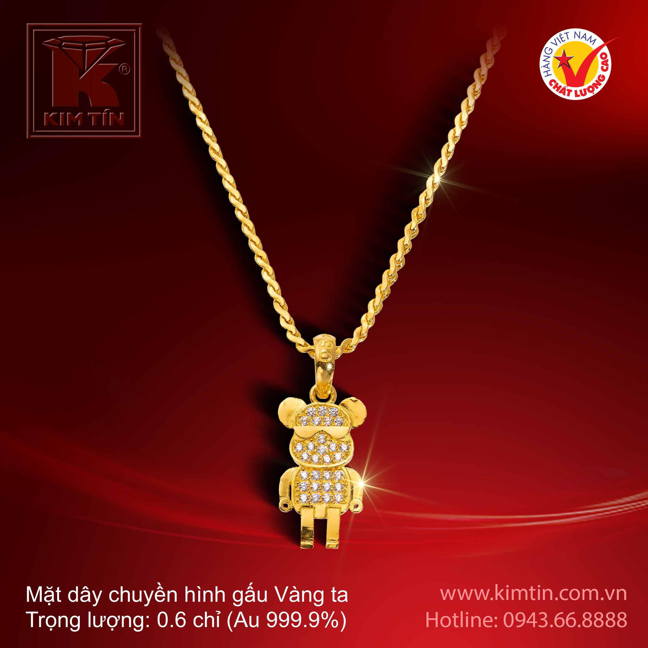 Mặt dây chuyền hình gấu - Vàng 24K
