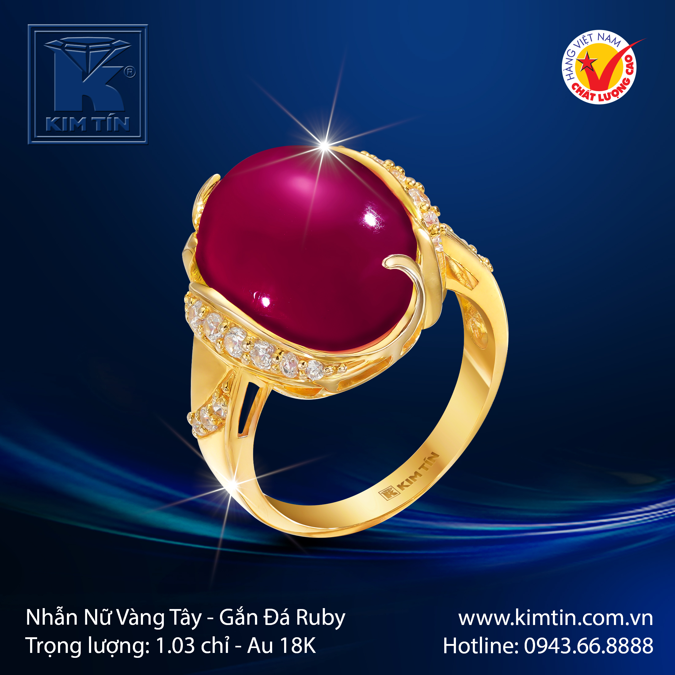 Nhẫn Nữ Vàng Màu Gắn Đá Ruby